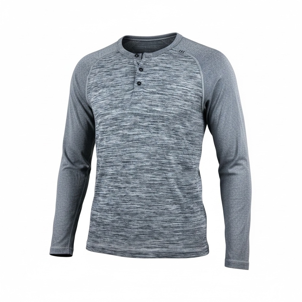 Lululemon Metal Vent Tech Henley‎ Long Sleeve Shirt Gray Space Dye Mens LG